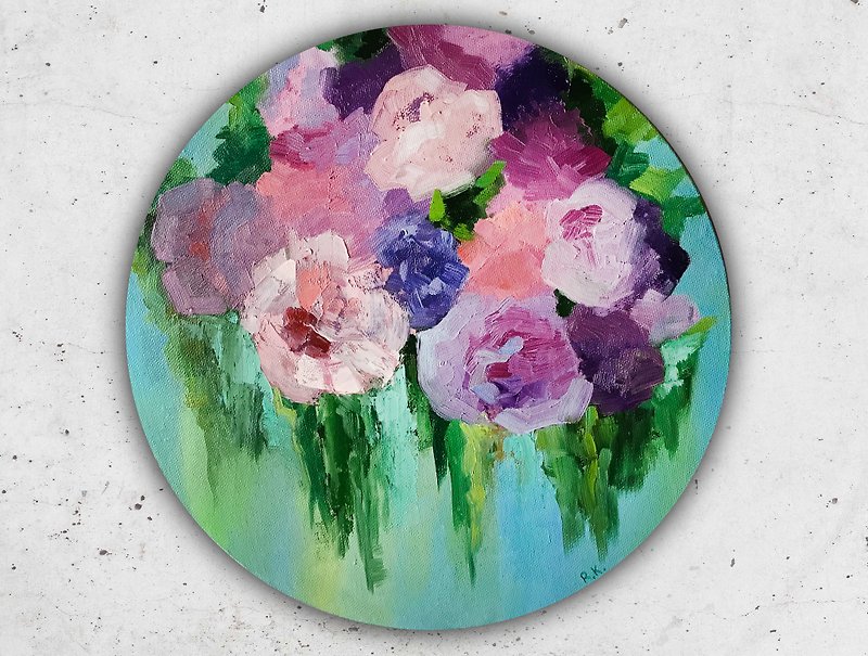Peonies painting, Abstract floral home decor, Original oil painting,Gift for her - 牆貼/牆身裝飾 - 其他材質 多色