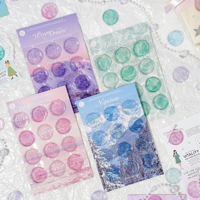 [Floating Dreams] Morandi color wax stickers retro PVC stickers notebook DIY collage materials 4 types - สติกเกอร์ - กระดาษ 