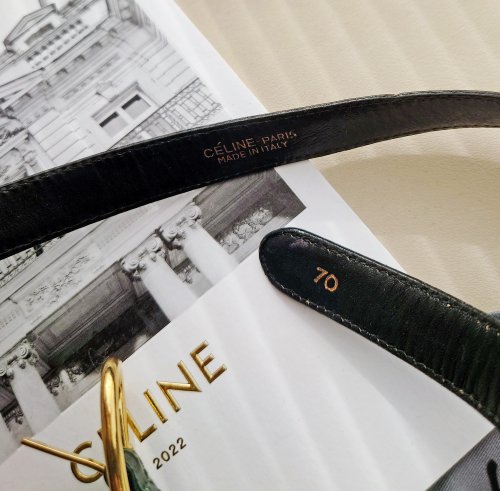 レア品✨美品✨ CELINE ベルト サークルロゴ ゴールド金具 茶 箱付き Second-hand unique CELINE gold buckle chain green gold