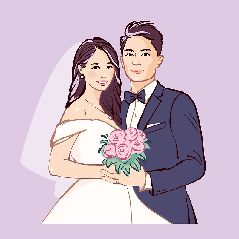 Custom Wedding Portrait | Couple Portrait | Wedding anniversary gift - ภาพวาดบุคคล - วัสดุอื่นๆ 