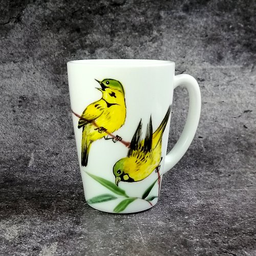 StekloCraft Yellow canary coffee mug hand painted Funny bird coffee mug Personalised gift