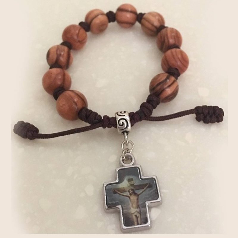 Israel imported 10mm olive wood bead bracelet Jesus hand circumference length can be adjusted freely 8251012 - สร้อยข้อมือ - ไม้ สีนำ้ตาล