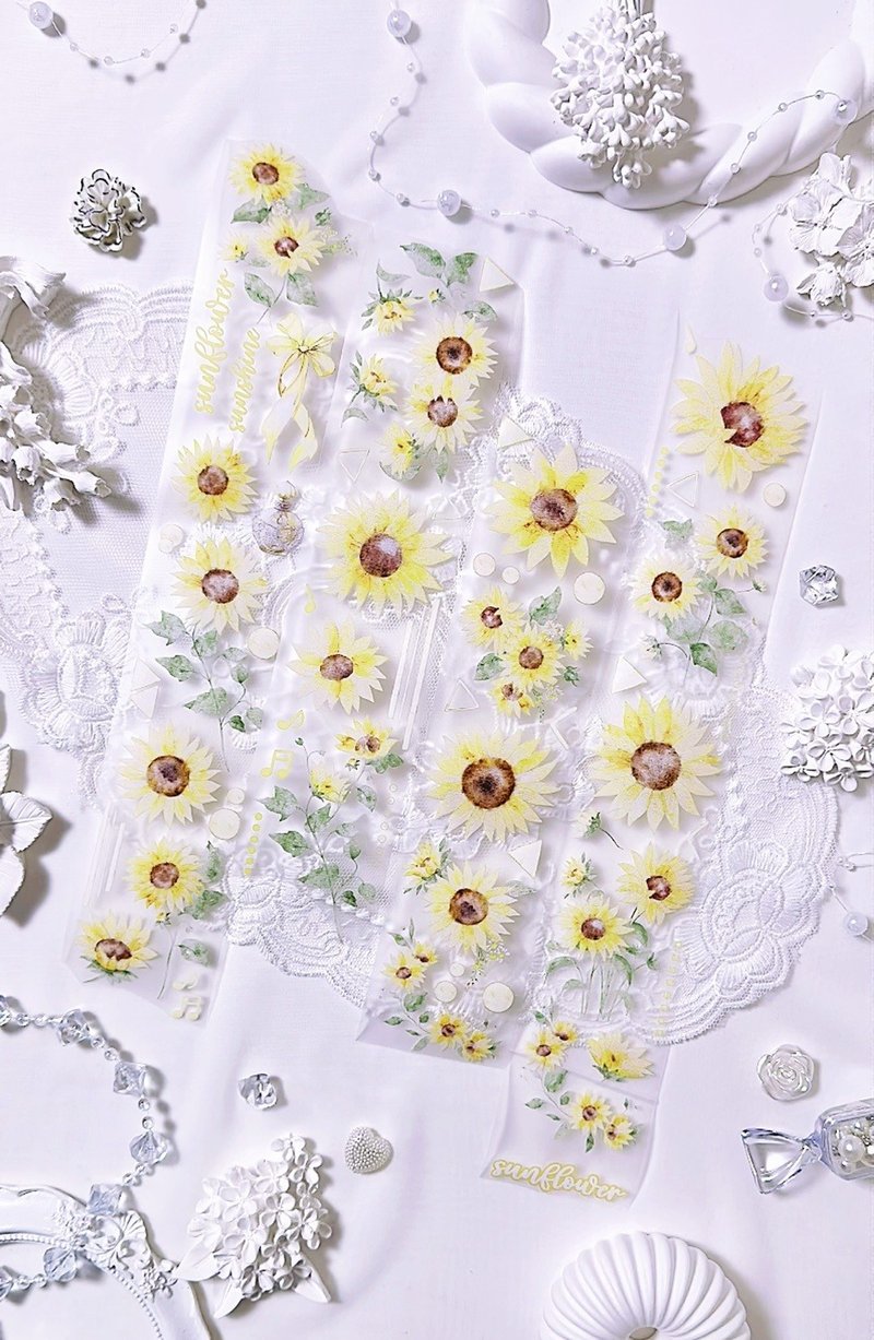 Flower - Sunflower pet masking tape - 紙膠帶/和紙/PET - 其他材質 