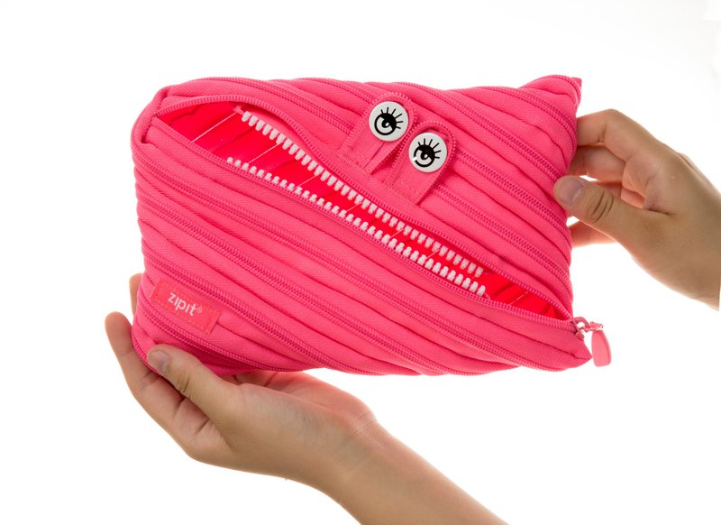 zipit monster multi-purpose bag-Cecilia pink Cecillia bright pink (white teeth) - กล่องดินสอ/ถุงดินสอ - เส้นใยสังเคราะห์ สึชมพู