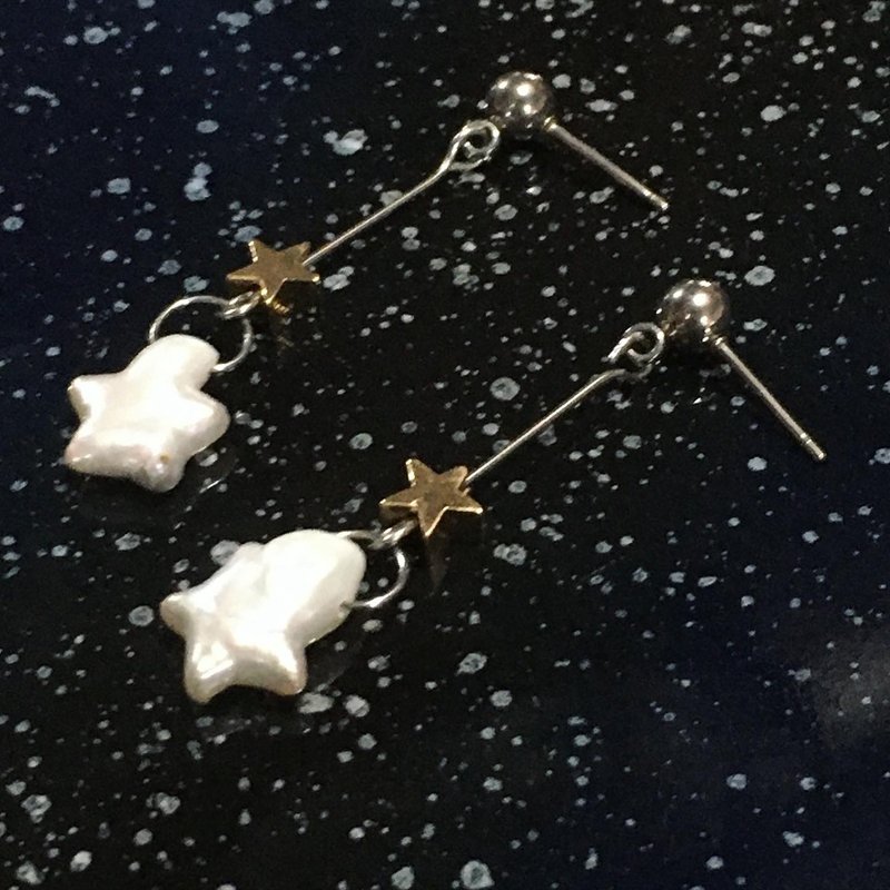 【Lost and find】Natural freshwater star pearl anti-allergic earrings\ Clip-On - ต่างหู - เครื่องเพชรพลอย ขาว