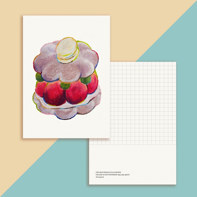 Strawberry Cheese Macaron Cake, Birthday Card, Greeting, Housewarming, Room Deco - Cards & Postcards - Paper Pink