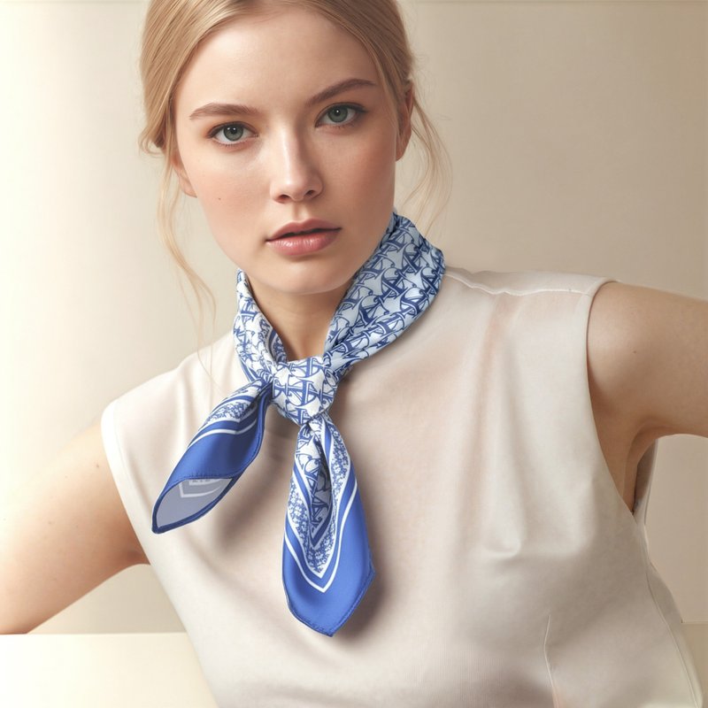 Jardin Des Fontaines モノグラム シルクスカーフ (60cm) - スカーフ - ポリエステル ブルー