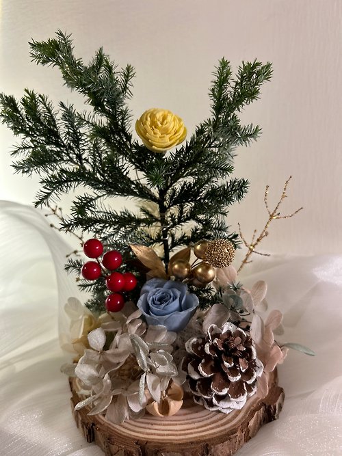 纋朵菈創意點子 永生雪松搭配永生玫瑰與擴香玫瑰之聖誕樹現貨