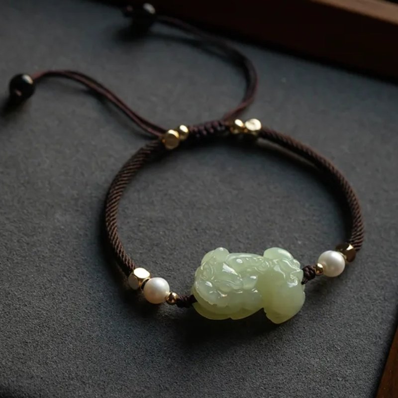 和田玉貔貅手鏈情侶款 - 手鍊/手環 - 玉石 藍色