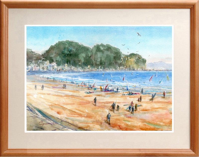 水彩画原画　湘南片瀬海岸の風景 - 海報/掛畫/掛布 - 紙 藍色