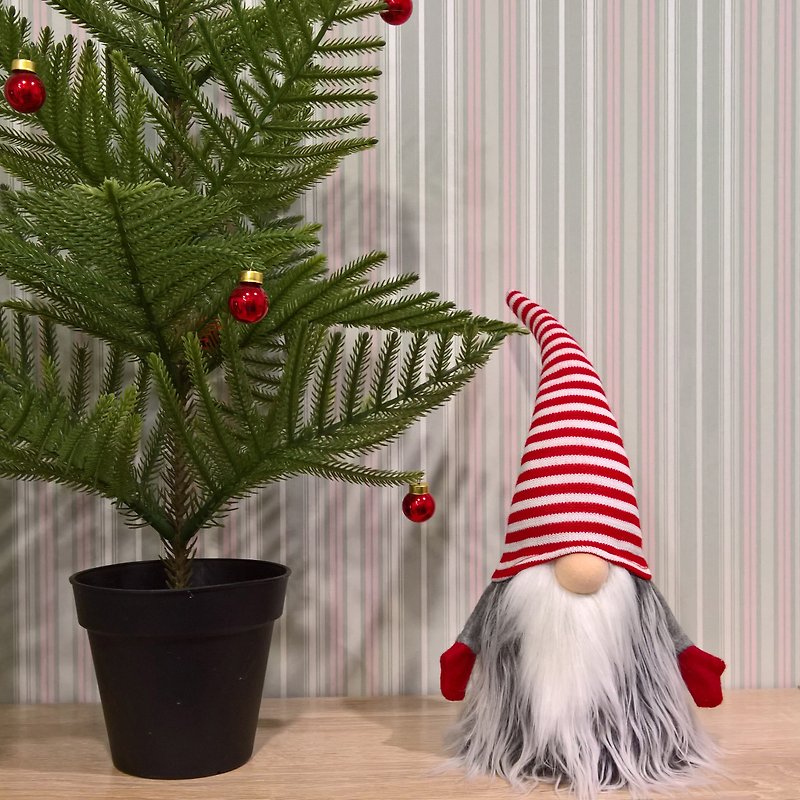 聚酯纖維 玩偶/公仔 - Christmas Gnome in striped hat, Nordic Xmas Home Decoration Scandinavian Tomte