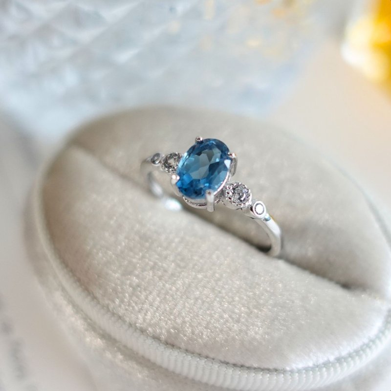 London Blue Stone Royal Blue Glossy Cut Perfect Shine Shine Sterling Silver Ring Simple Gift - แหวนทั่วไป - เงินแท้ สีน้ำเงิน