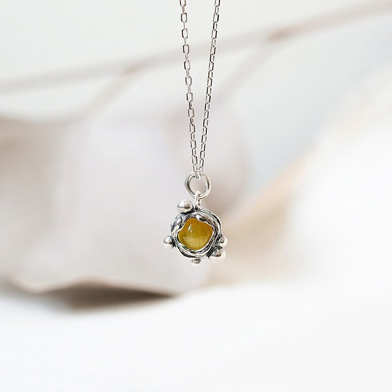 Handmade Silver 925 Sterling Silver Little Monster Ball Necklace Golden Tiger Eye - Necklaces - Sterling Silver Gold