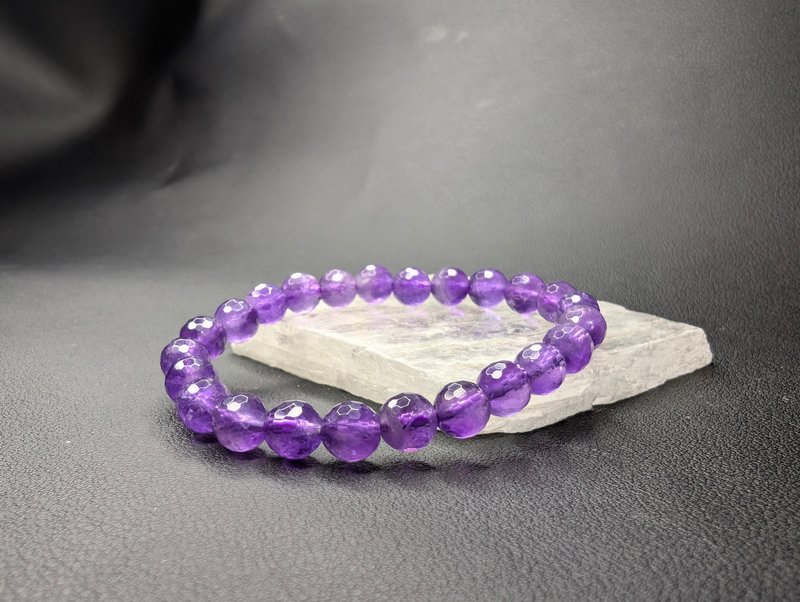 7.5mm 刻面紫水晶 Amethyst  手串 手鍊 天然水晶 水晶手鍊 - 手鍊/手環 - 水晶 紫色