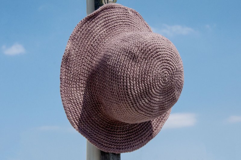 Crocheted cotton and linen hat hand-woven hat fisherman hat visor straw hat straw hat - original summer coffee - Hats & Caps - Cotton & Hemp Brown