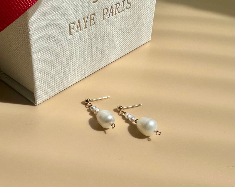 FAYR Paris 月下迴光 / 法式簡約天然淡水珍珠14KGF耳環 - 耳環/耳夾/耳骨夾 - 珍珠 金色