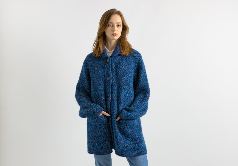 80s Vintage Missoni wool and mohair cardigan Woman Relaxed Coat 7069 - 女毛衣/針織衫 - 羊毛 藍色