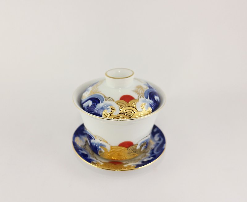 純手描き茶碗 昇陽（三段蓋杯） - 急須・ティーカップ - 磁器 ブルー