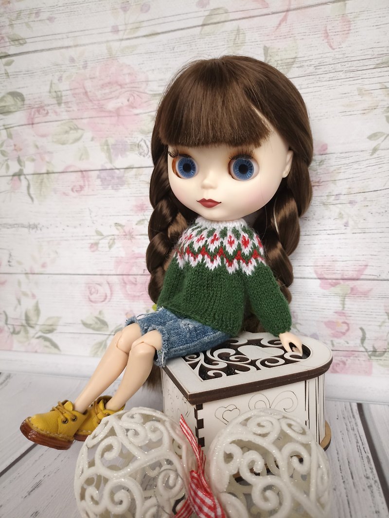 Sweater for Blythe, Neo Blythe, Pullip and ozer similar size dolls. - Stuffed Dolls & Figurines - Wool Green