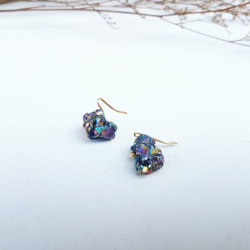 [Exclusive Star Galaxy Star _ Bronze. Handmade Colorful Stone geode earrings] - ต่างหู - เครื่องเพชรพลอย หลากหลายสี