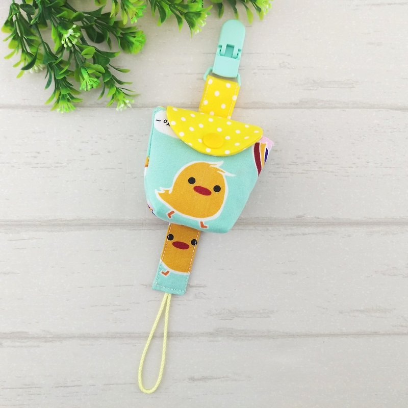 Yellow chicken -3 color optional. Pacifier storage bag + a pacifier chain (40 can increase the embroidered name) (chicken baby) - Bibs - Cotton & Hemp Green