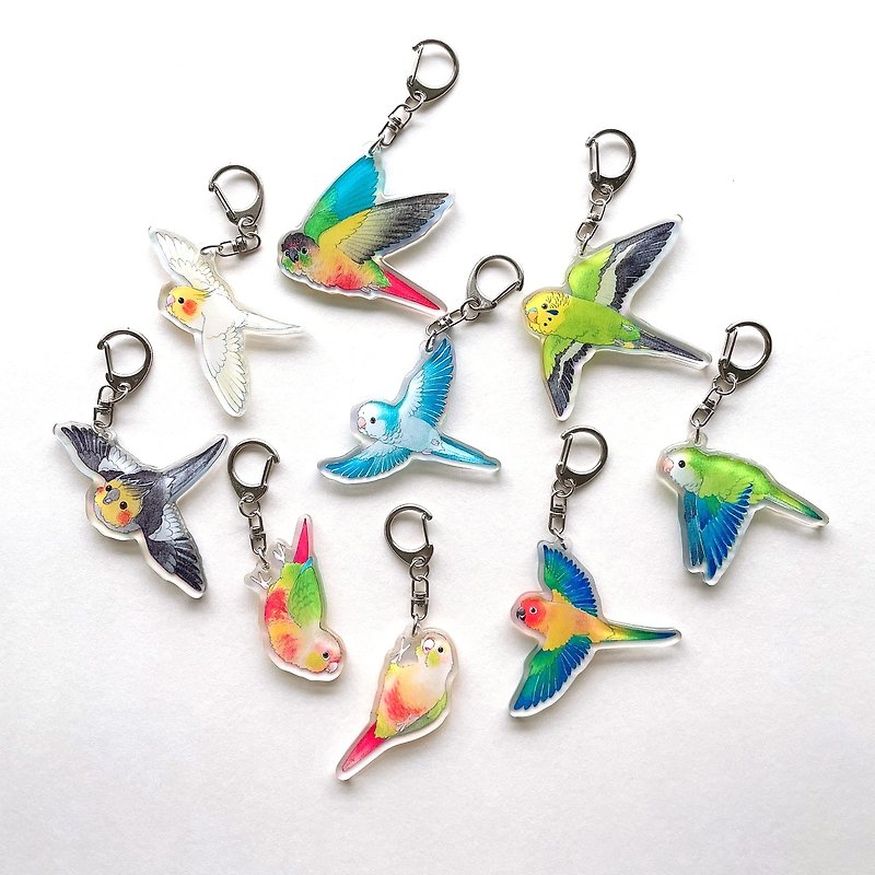 Rolia's handmade parrot double-sided Acrylic pendant - Keychains - Acrylic 