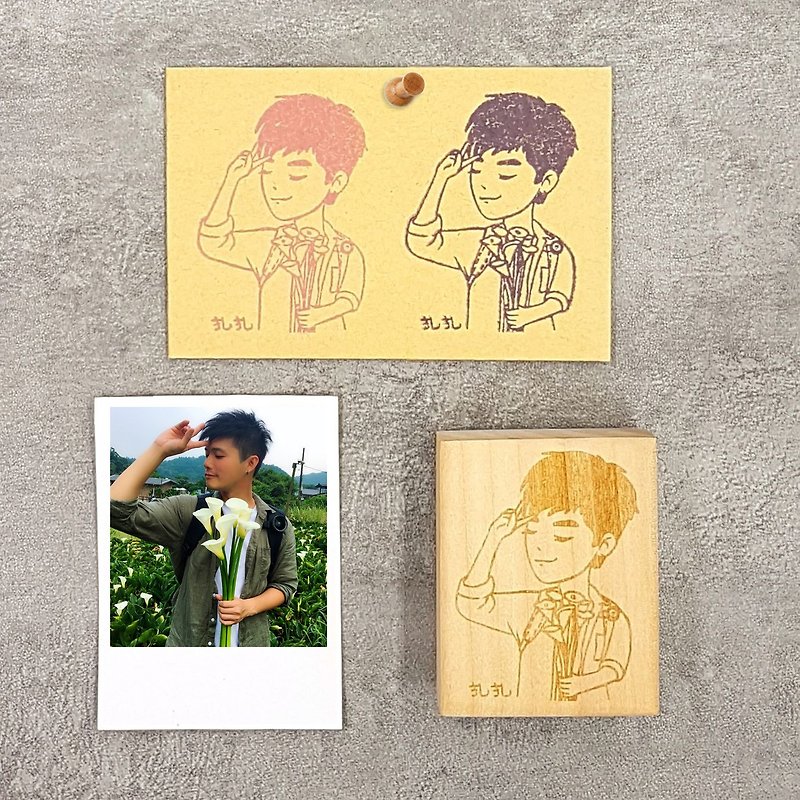 Customized character Q version seal photo -> drawing -> custom This store is a character half body - Stamps & Stamp Pads - Wood Brown