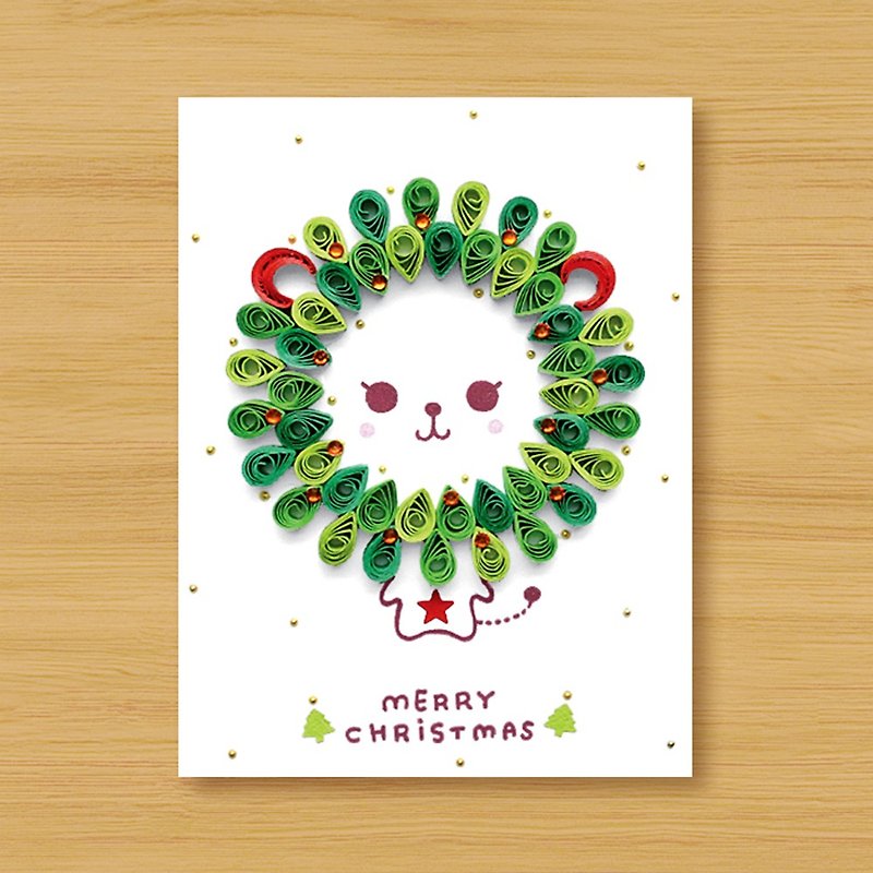 手工捲紙卡片 _ 可愛聖誕獅_A ... 聖誕卡、聖誕節、獅子 - 心意卡/卡片 - 紙 綠色