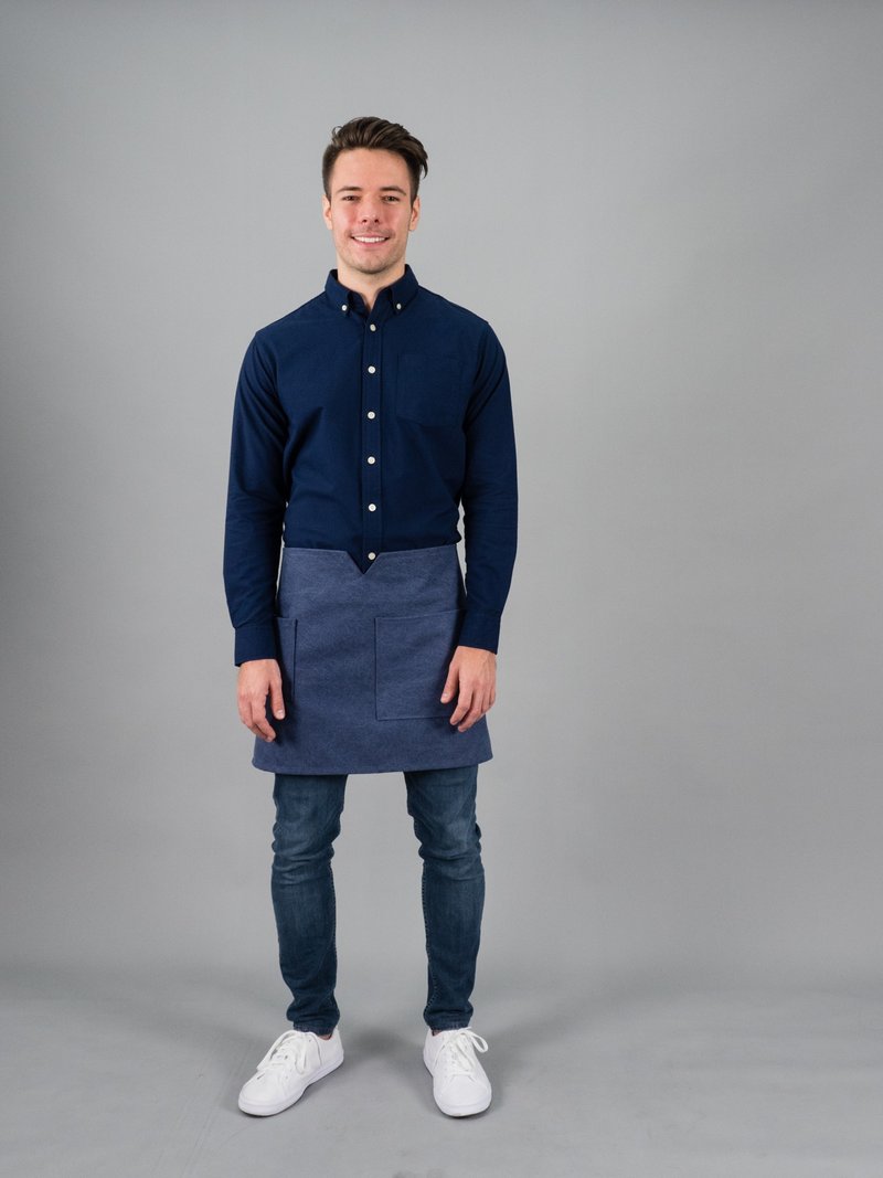 12C Short Apron (Dark Blue Denim) 短圍裙 - 圍裙 - 棉．麻 藍色