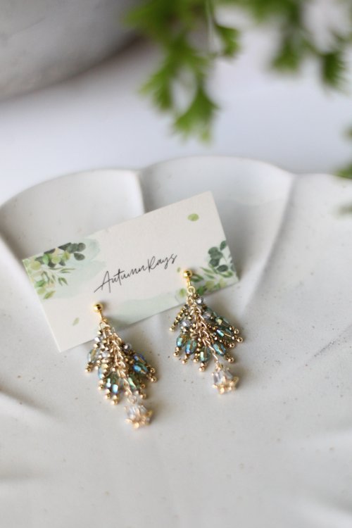 AutumnRays Design 秋映拾韻 火樹銀花 - 手工串珠水晶耳環 送禮 結婚