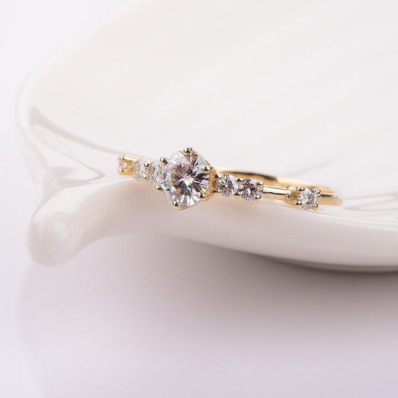 Dainty 18K Yellow Gold Moissanite Engagement Ring, Diamond Alternative - General Rings - Precious Metals Gold