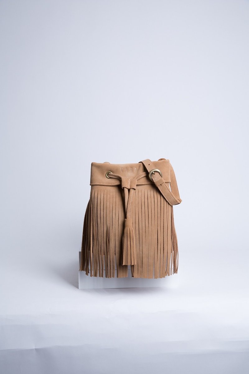 Leather Fringe bag ( Brown) : The Undressed_ Minimal BOHO Chic - Drawstring Bags - Genuine Leather Brown