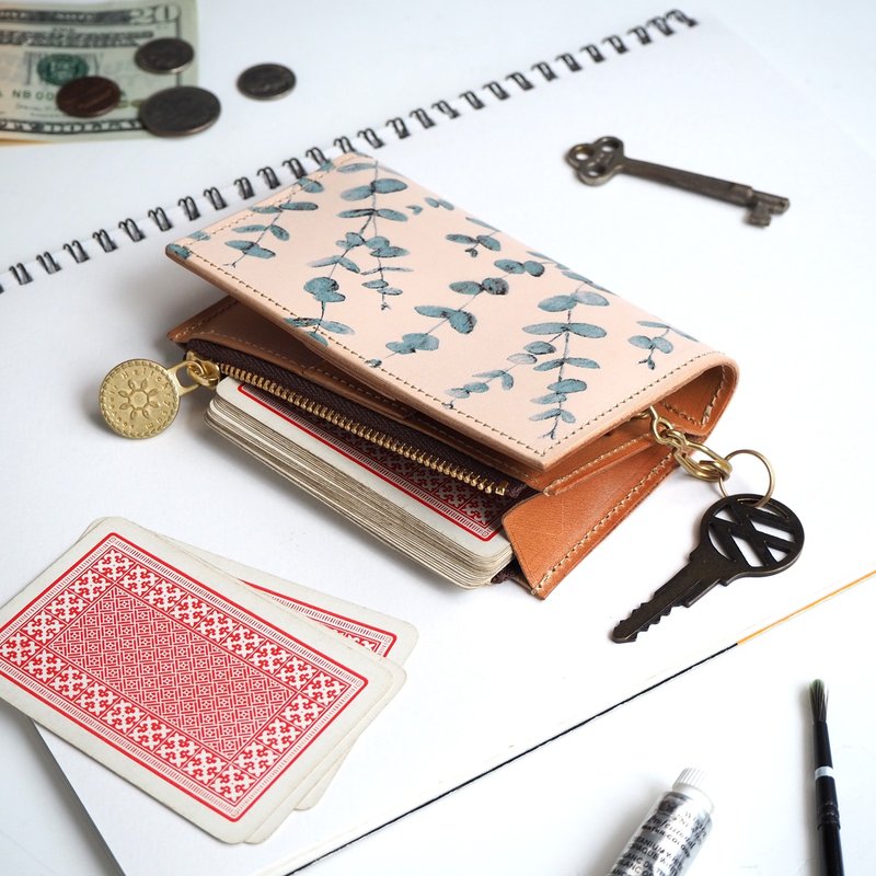 Key case with one-sided gusset zipper pocket / Eucalyptus - ที่ห้อยกุญแจ - หนังแท้ หลากหลายสี