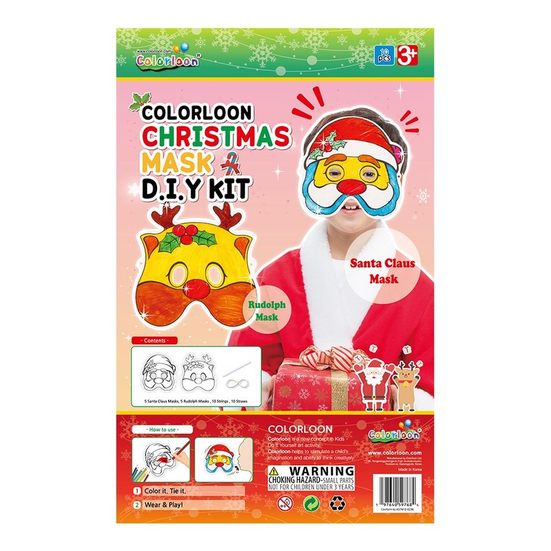 Korea's [Colorloon] 3D Hand-Drawn Paper Balloons - Christmas Masks (Bagged 10pcs / Party Pack) - Kids' Toys - Paper Multicolor