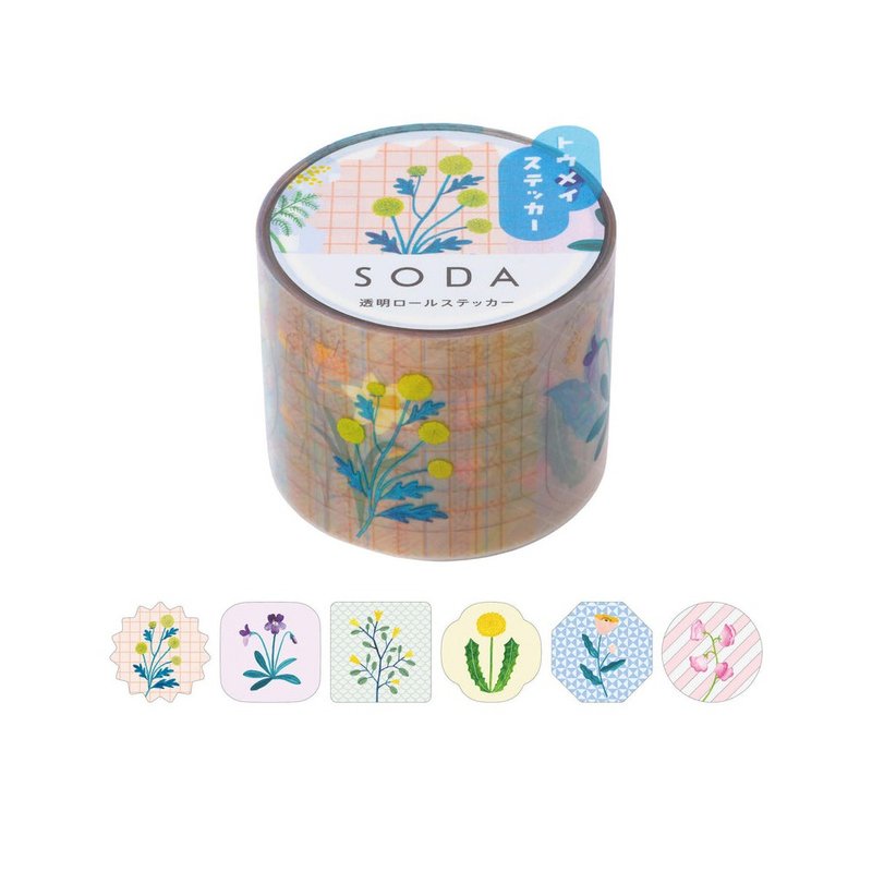 【HITOTOKI】SODA Transparent PET Roll Tape Single Sticker 30MM Wild Flower - มาสกิ้งเทป - วัสดุอื่นๆ หลากหลายสี