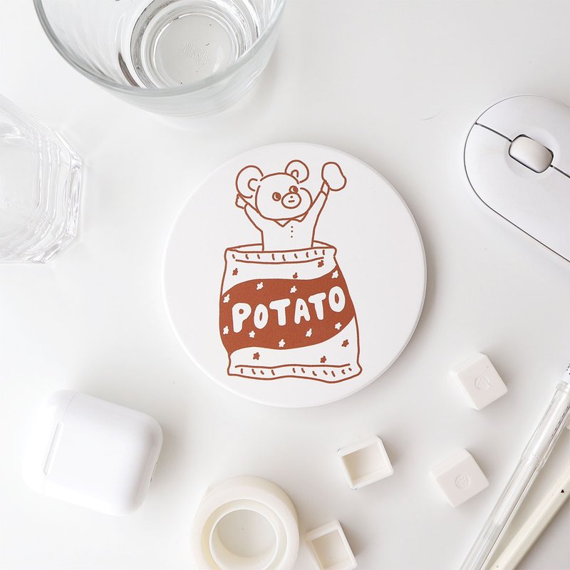 Mouse space bag ceramic absorbent coaster - ที่รองแก้ว - ดินเผา สีส้ม