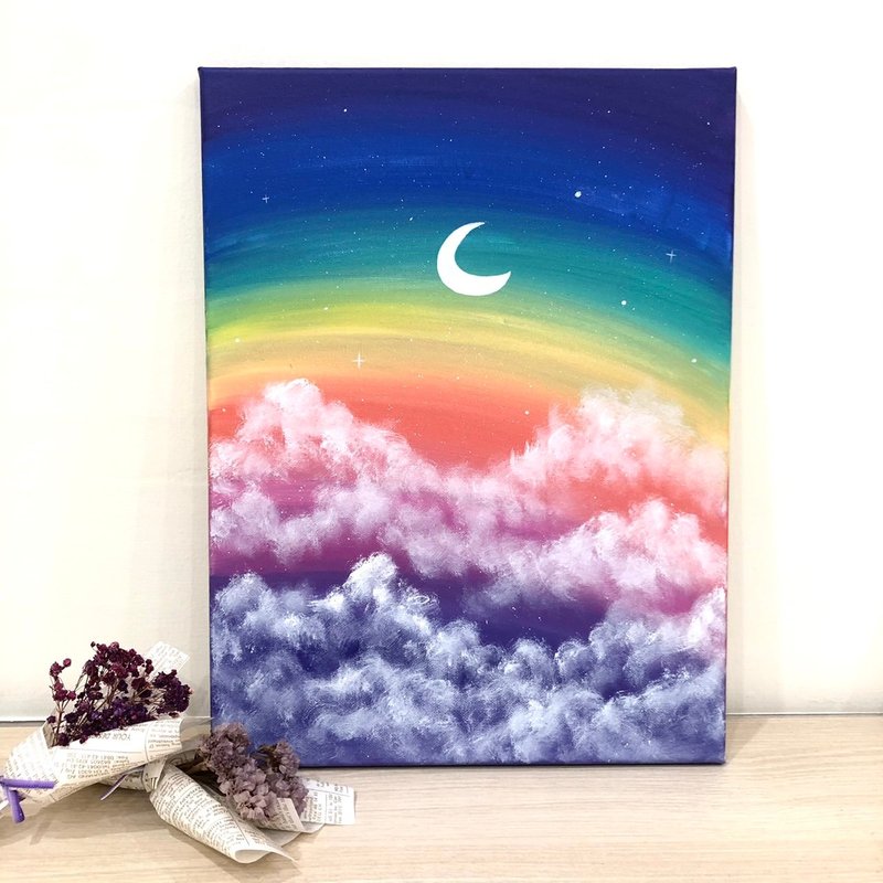 Rainbow Moonlight-Hand-painted Acrylic painting (30x40cm) - โปสเตอร์ - อะคริลิค 