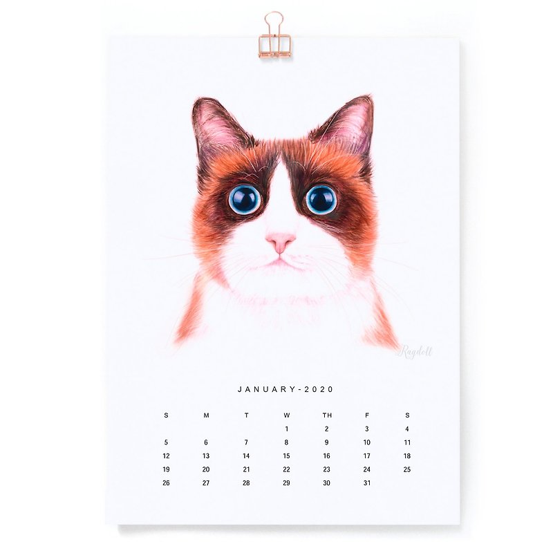 Cat Watercolor Calendar - 2020 Cute Animal Wall Calendar - ปฏิทิน - กระดาษ หลากหลายสี