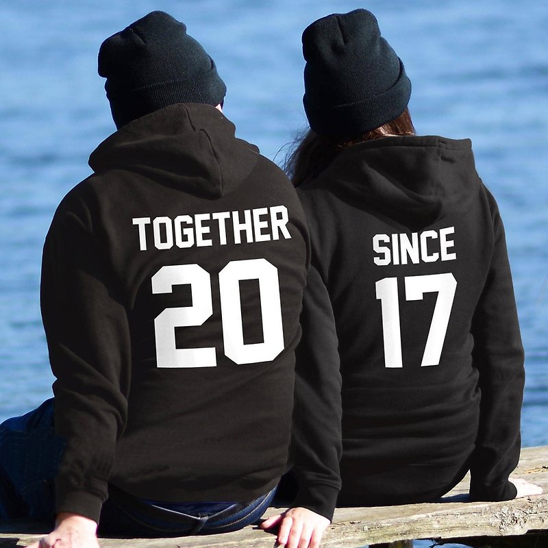 custom couple Together since black Zip hoody sweatshirt Leave YEARS on message - Unisex Hoodies & T-Shirts - Other Materials Black