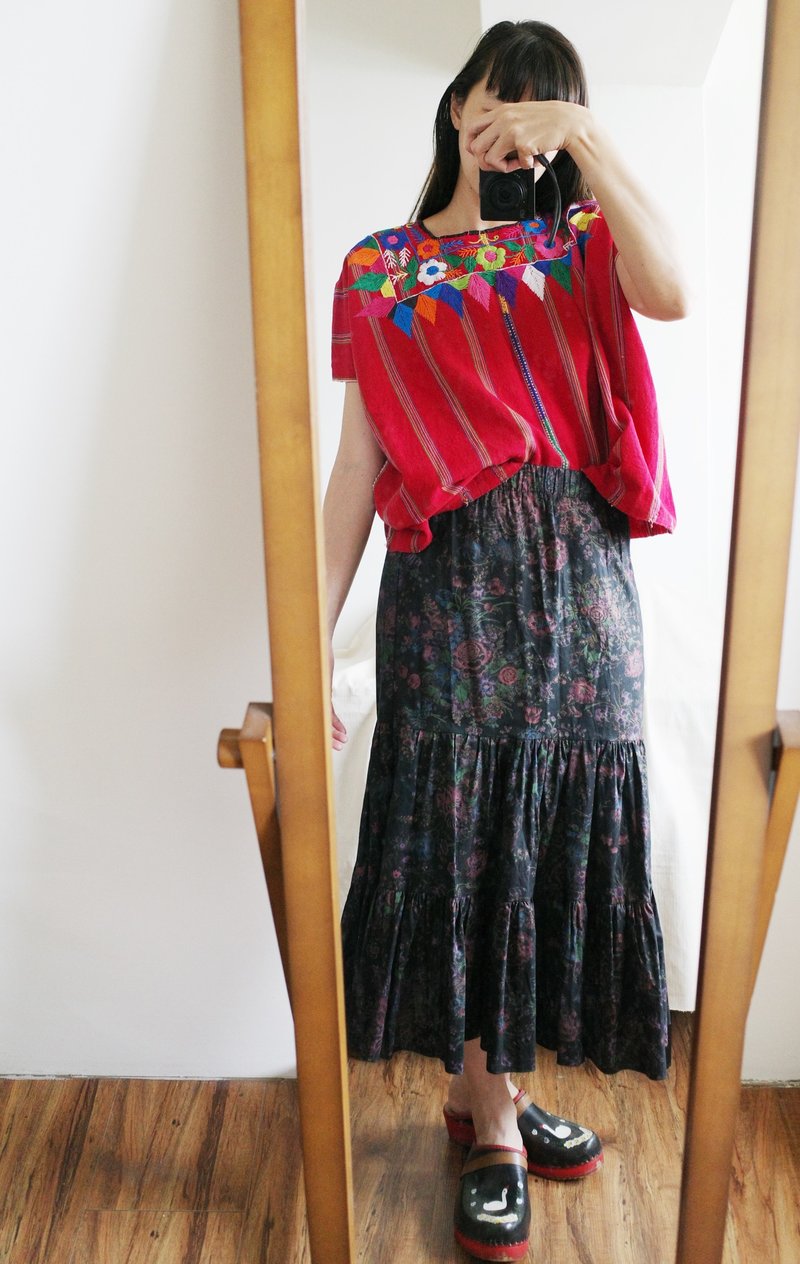 Vintage American floral skirt vintage - กระโปรง - ผ้าฝ้าย/ผ้าลินิน 