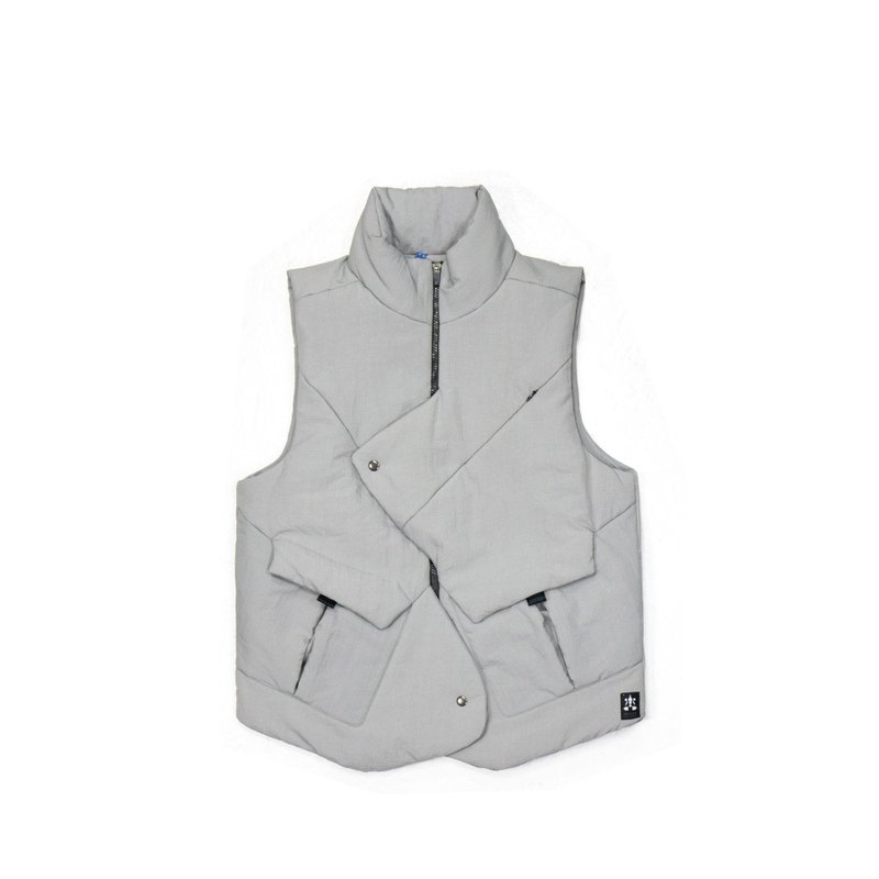 Stand collar asymmetrical cotton vest-grey - Men's Tank Tops & Vests - Nylon Gray