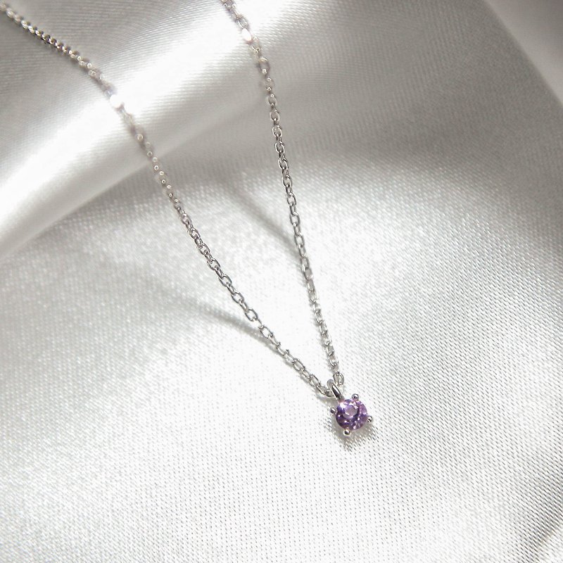 Amethyst Solitaire Diamond Necklace Bracelet | Birthstone Series_February Birthstone | Sterling Silver. gift - Necklaces - Sterling Silver 