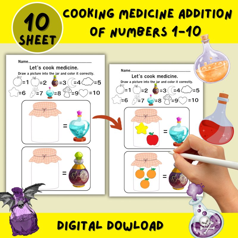 Worksheet Addition picture puzzle 1-10, Math Logic Puzzles Addition (Sums to 10) - 其他數位商品 - 其他材質 