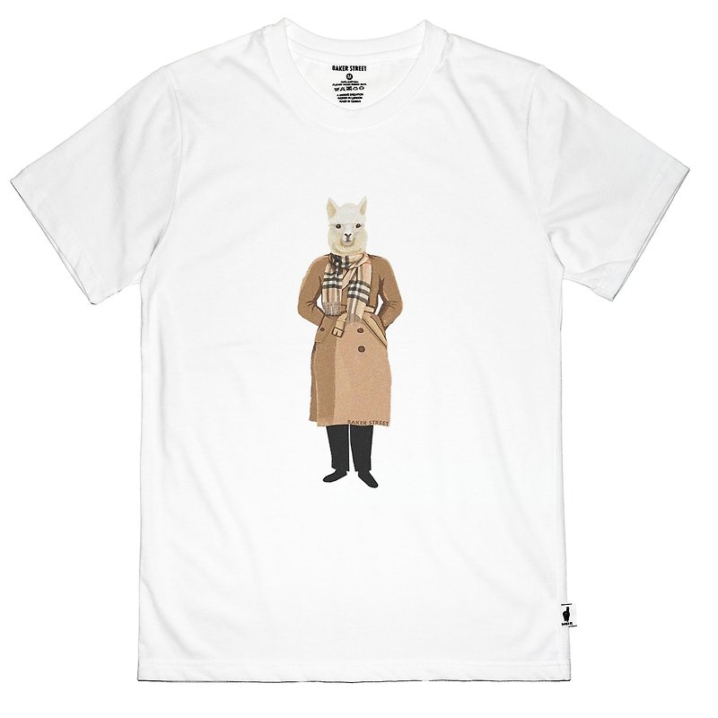 British Fashion Brand -Baker Street- Alpaca's OOTD Printed T-shirt - เสื้อยืดผู้ชาย - ผ้าฝ้าย/ผ้าลินิน 