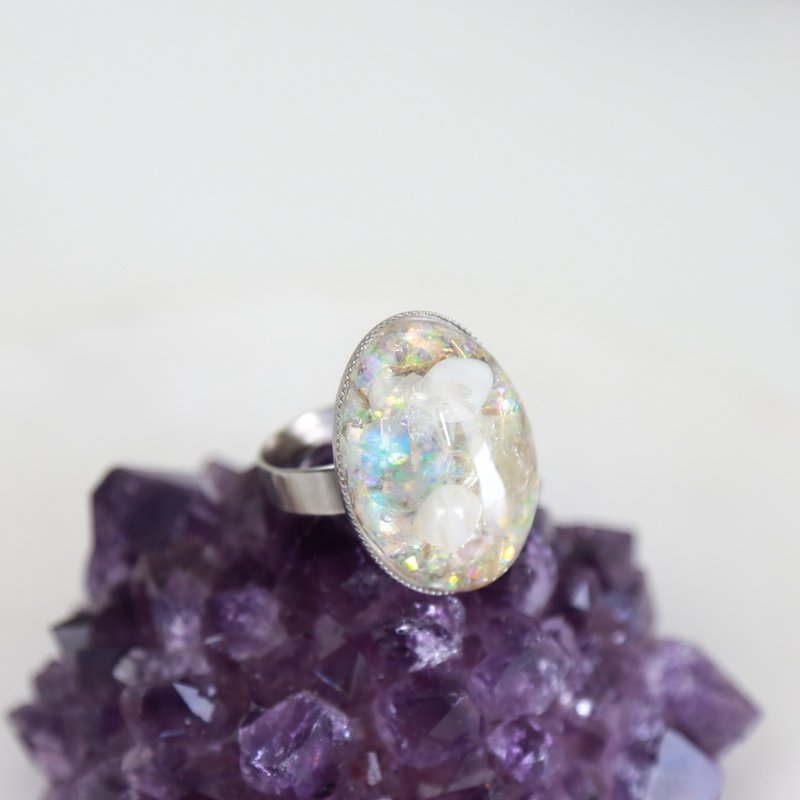18mmx25mm Oval Orgonite Ring (Moonstone) - แหวนทั่วไป - คริสตัล สีเงิน