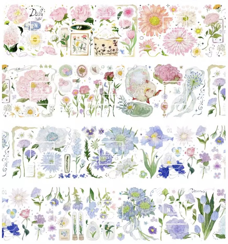 Manjingxiang retro flower sketch PET paper tape crystal 10 meters roll - มาสกิ้งเทป - วัสดุอื่นๆ หลากหลายสี
