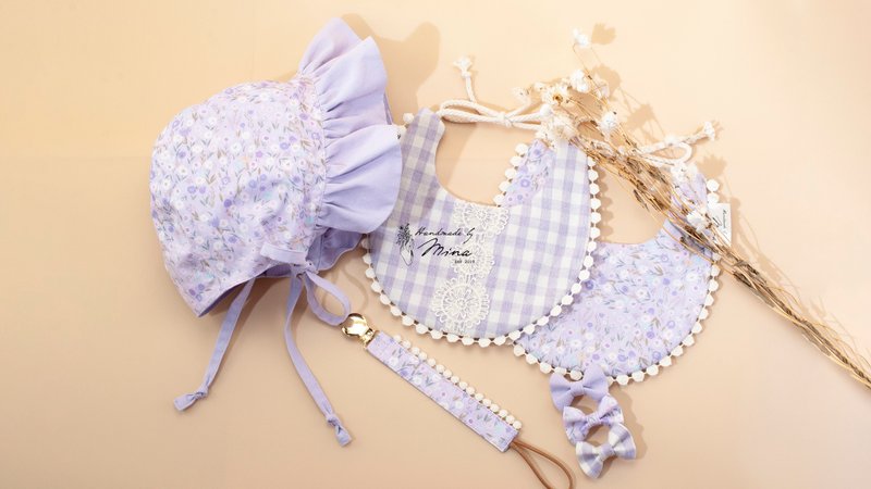 Handmade by Mina【美國棉布系列】漫漫玫瑰花園彌月五件套組 - 滿月禮物 - 棉．麻 