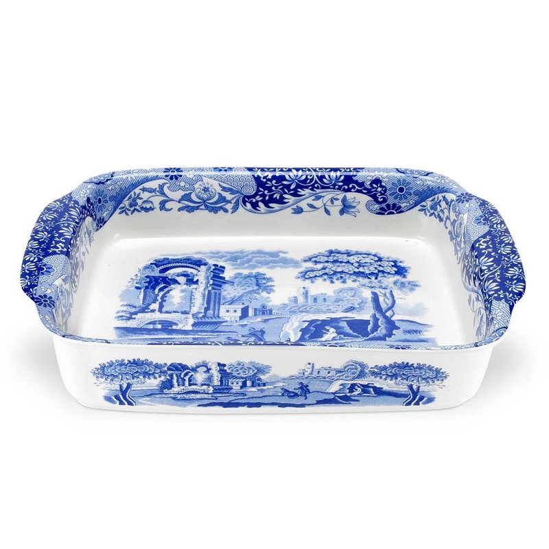 Spode 義大利藍30×22CM雙把長方深盤 (原廠盒裝) - 盤子/餐盤/盤架 - 瓷 藍色