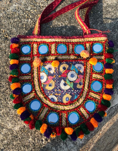 インドの手作りアンティークミラー刺繍トートバッグショルダー