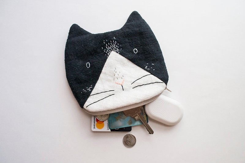 Tuxedo Cat small zip pouch case - Wallets - Cotton & Hemp Multicolor